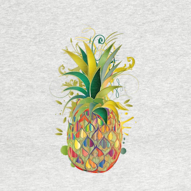 Drawing of a colorful pineapple in graffiti style by Kisho